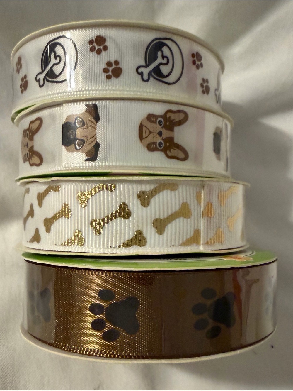 Dog Paw & Bone Ribbon Pack - White and Brown